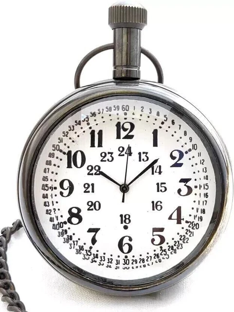 Montre De Poche Vintage Antique – Cadran Blanc Et Boîtier Cuir – Avec étui – Cadeau