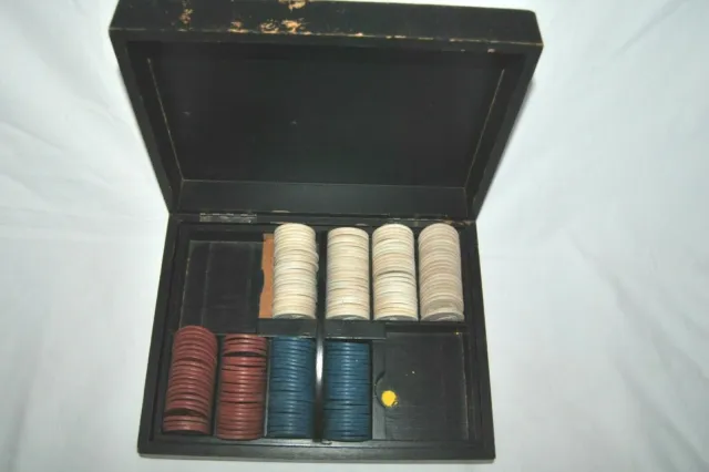 Antique SET of 181 Clay Golfer Embossed Poker Chips Red Blue White w/BOX