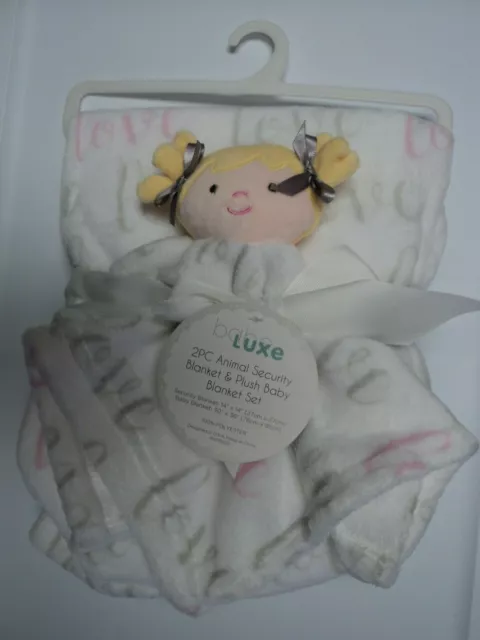 Babe Luxe 2 PC Baby Blanket and Plush Lovey Doll Very Plush & Soft White NWT