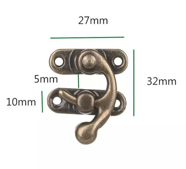 5 X Bronzed Metal Catch Curved Buckle Horn Lock Clasp Hook Jewelry Box + Screws.