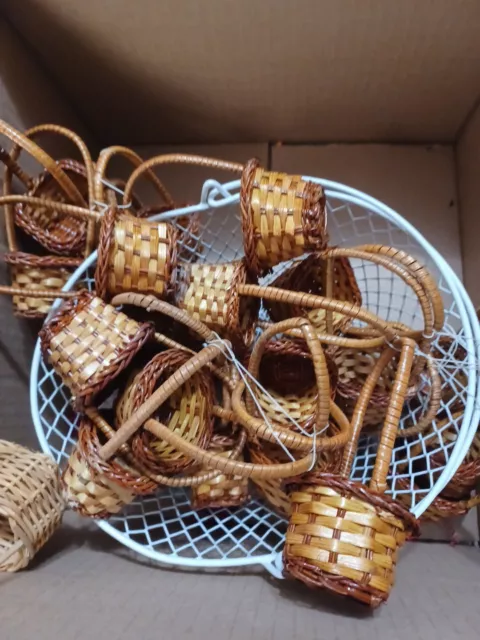 Vintage Lot Of 26 Mini Wicker Rattan Woven Baskets Various Styles & Sizes