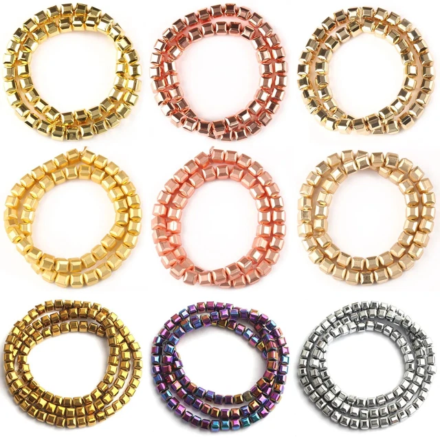 40-111Pcs Hematite Cube Beads Smooth Stone Loose Spacer Jewelry Making Bracelets