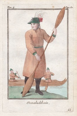 Unalaska Alaska man North America Canada Amerika costume Trachten engraving 1780