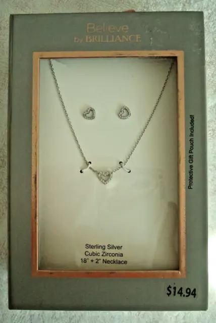 BELIEVE BY BRILLIANCE Necklace Earring Set Sterling Silver and Cubic Zirconia 14.95 PicClick