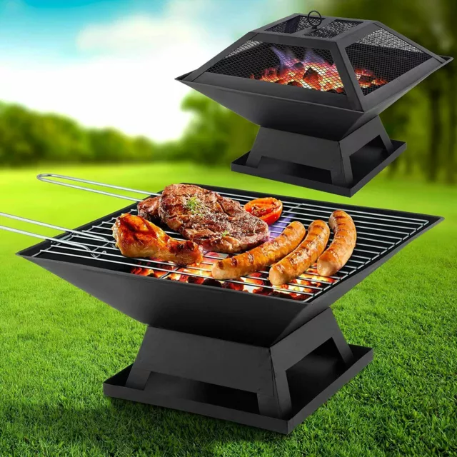SQUARE FIRE PIT Bbq Grill Outdoor Garden Firepit Brazier Stove Patio