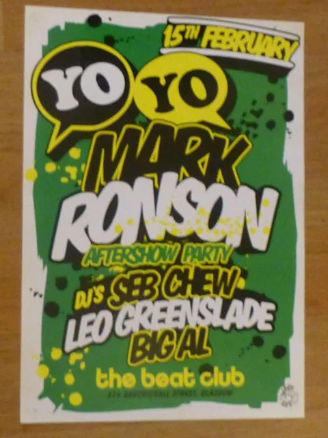 Mark Ronson —. Glasgow 2008 live music show tour memorabilia concert gig poster.