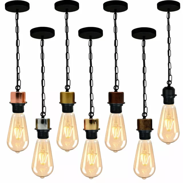 E27 Ceiling Rose Light Fitting Vintage Industrial Pendant Lamp Bulb Holder+Chain