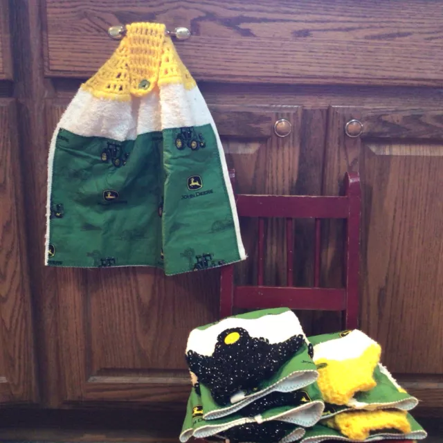 John Deere Tractors Kitchen Hanging Hand Towel Crochet Handmade