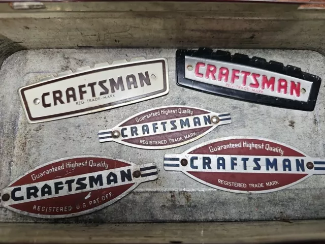 K346- 5 Vintage Craftsman TOOL BOX Logo Metal Badge Tags