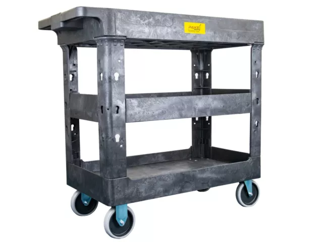 550lb Heavy Duty Plastic Utility Cart 34-1/2" x 16-3/4" With Handle 3 Shelves