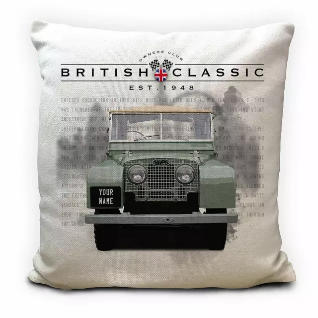 Personalised Land Rover Series 1 Classic Car Cushion Cover Gift Your Name 16inch