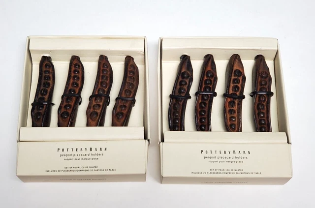 Pottery Barn Peapod Placecard Holders Lot of 8 Heavy Metal Rustic Brown EUC