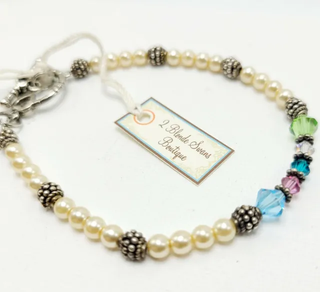 Handmade Pearl And Crystal Toggle Bracelet Hint of Blue