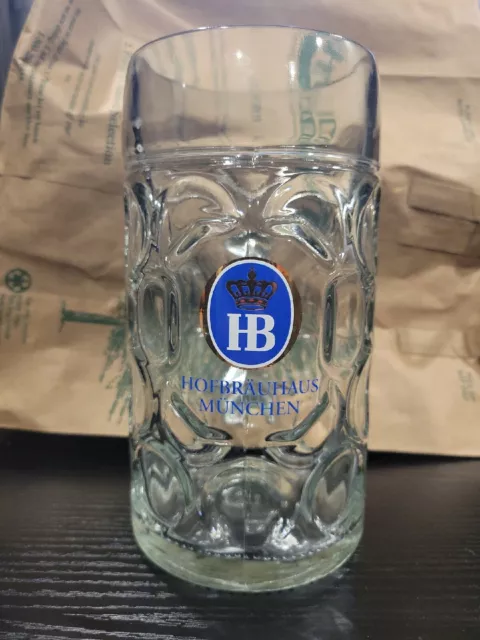 HB Hofbrauhaus Munchen Munich German 1 Liter Glass Dimpled Beer Stein