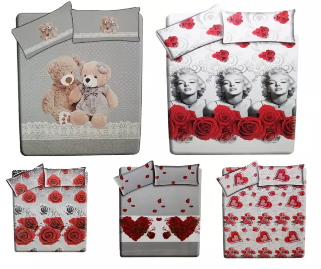 Set Completo Lenzuola Matrimoniale Letto Cotone Stampa 3D Con Angoli Maxi