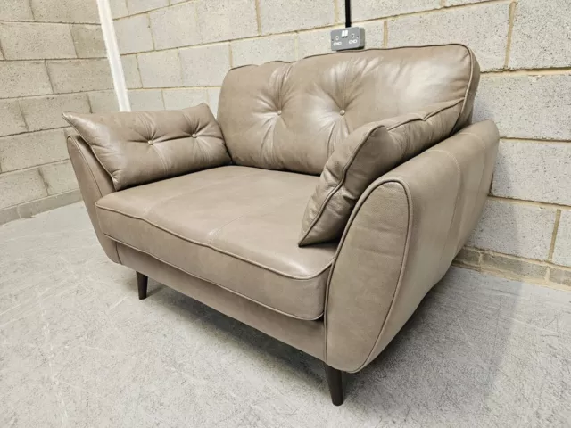 DFS French Connection Zinc Retro Modern Loveseat Sofa In Mushroom Leather