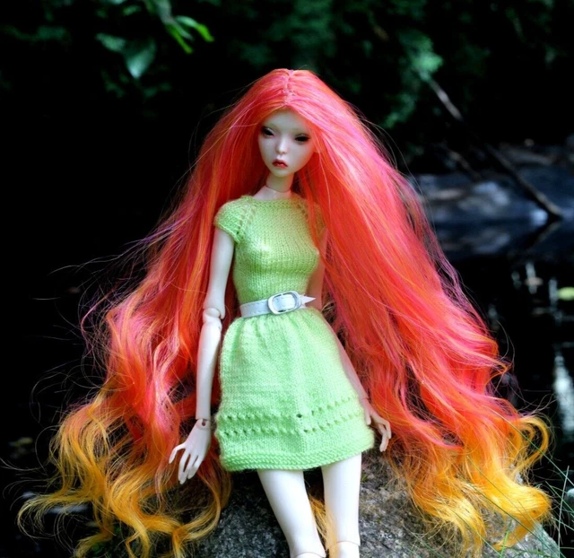 Popovy sisters doll wig curl extra long ginger carrot orange red yellow two colo