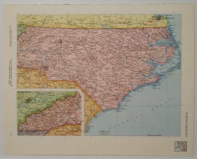 1960'S VINTAGE NORTH CAROLINA Atlas Map - Old Antique Rand McNally
