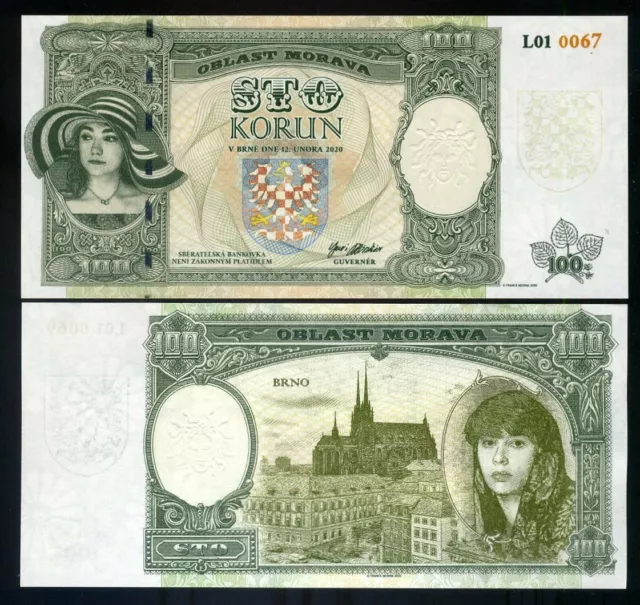 Moravia, 100 Korun, Private Issue Essay, 2020, Limited Issue, Two Women, Brno