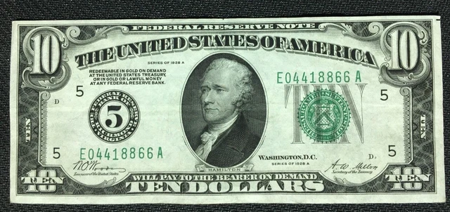 1928A $10 Federal Reserve Note Richmond FR 2001-E    RARE KEY NOTE