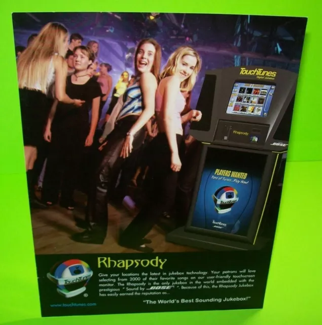 Rhapsody TouchTunes FLYER 2003 Jukebox Phonograph Music Promo Artwork Sheet