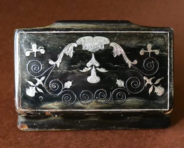 Boite tabatière corne et argent 19ème siècle, snuffbox 19th