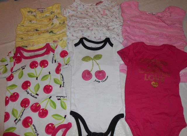 Juicy Couture 6 Pc Infant Baby Girl Rompers, Bodysuits, Outfits- 3/6Months -Nwot