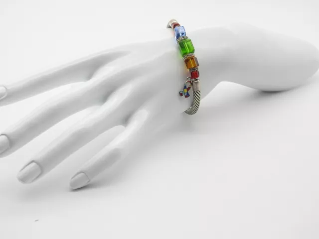 Multi Colored Glass Cube Rhinestone Autism Charm Cable Stretch Bracelet Vintage