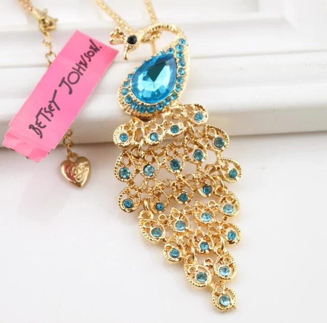 Betsy Johnson Fine Jewelry Pendant Rhinestone peacock Fashion golden necklace