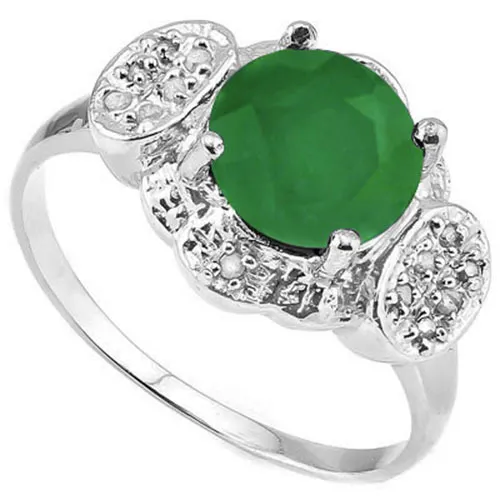 Lovely 2.12 Ctw Genuine Diamond & Enhanced Emerald In 925 Sterling Silver Ring