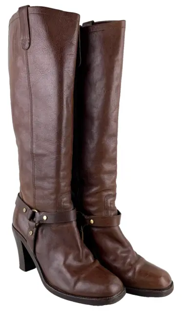 RALPH LAUREN COLLECTION BOOTS 10US brown LEATHER womans harness biker ...