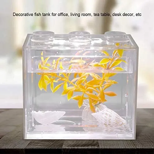 Mini Aquarium Transparent Fish Tank with LED Light Lamp Desktop Decor Fish Tank