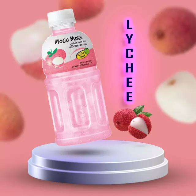 Mogu Mogu Lychee Juice Flavour with Nata de Coco and Delicious Taste 320ml X 4