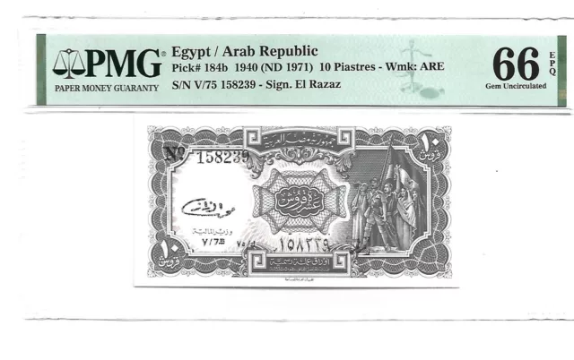 Egypt Banknote Pick#184b 1940 10 Piastrs PMG 66 EPQ