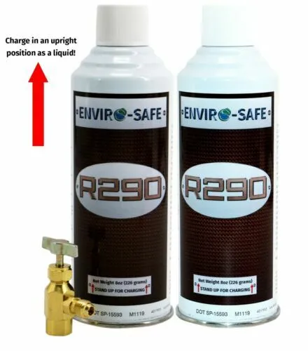 R290 Refrigerant (UPRIGHT CAN!) 2 cans & Top Tap Kit #8012
