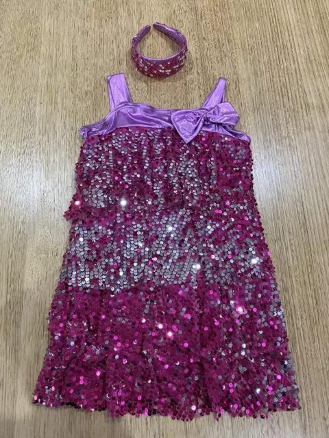 A 12369 Razzle Med child A line sequined dress matching headband