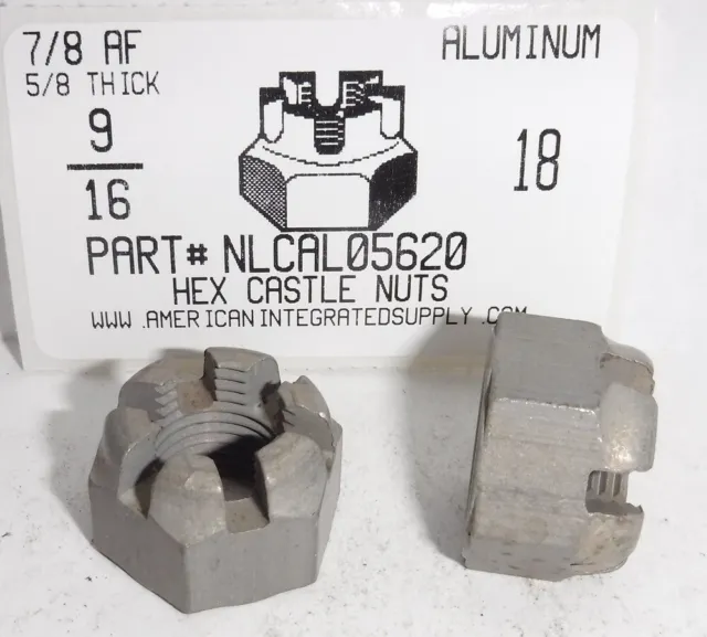 9/16-18 Hex Castle Nut Aluminum 7/8 Af X 5/8 Th (5)