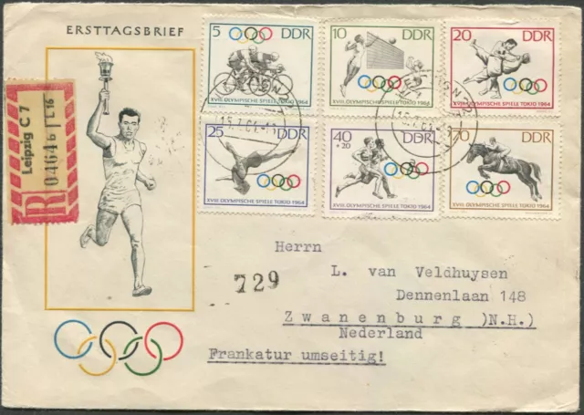 DDR, Olympische Spiele, 1033-1038, FDC-Einschreiben-Niederlande, Tauschsendung