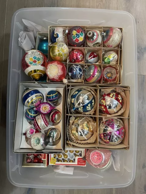 HUGE 244+  Vintage Christmas Ornaments Poland Shiny Brite Indent  Mercury glass