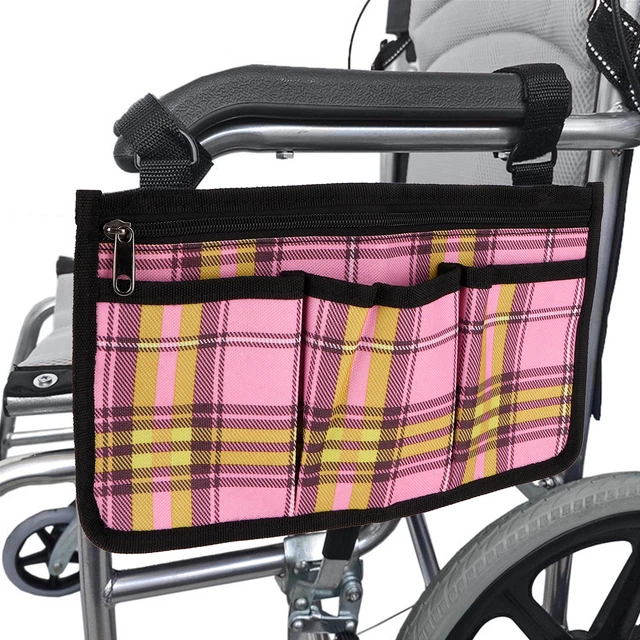 (Rosa Cuadros) Bolso Organizador Colgante para Silla de Ruedas Multibolsillo HG