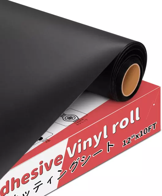 Black Permanent Vinyl – Adhesive Vinyl Rolls – 12”X10Ft Black Vinyl Matte for Cr