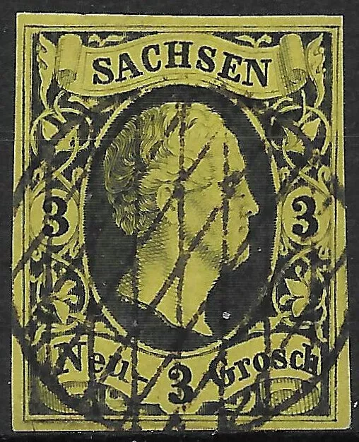 Sachsen 1851 . MiNr.6 . 3 Neugroschen . klarer, zentrischer KRS . BPP geprüft