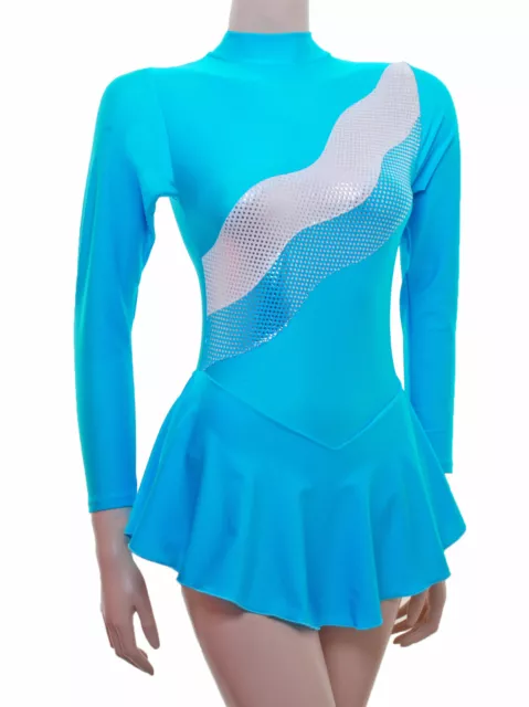 Ice Skating Dress RIPPLE KINGFISHER LYCRA + METALIC- ALL SIZES AVAILABLE-(S108)