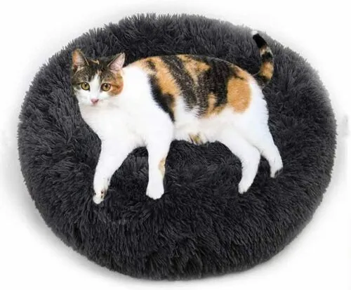 Pet Cat Dog Calming Bed Comfy Shag Warm Fluffy Bed Nest Mattress Fur Round Pad