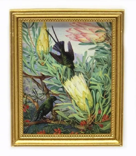 Maison de Poupées Colibris Image Peinture en Or Cadre Miniature Accessoire 1:12