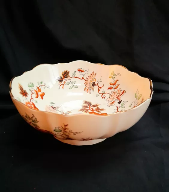 Antique Masons Ironstone Golden Azalea large bowl footed  Floral gold pattern