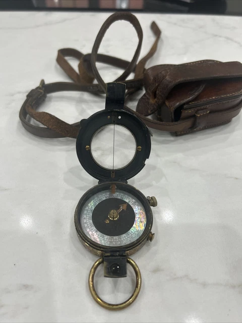 BRASS MILITARY COMPASS 1918 First World War Mother Of Pearl Leather ...