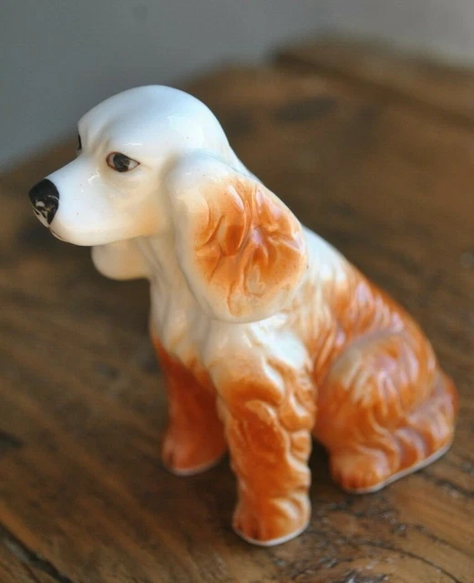 Vintage Cocker Spaniel Puppy Dog 3” Sitting Porcelain Ceramic Figurine