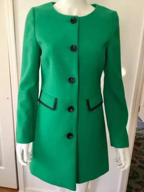 Pim + Larkin Green & Black Trim Collarless Button down Coat Sz XS