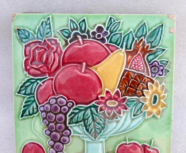 Antique Collectible Tile Majolica Art Nouveau Japan Porcelain Fruit Bowl Design 3
